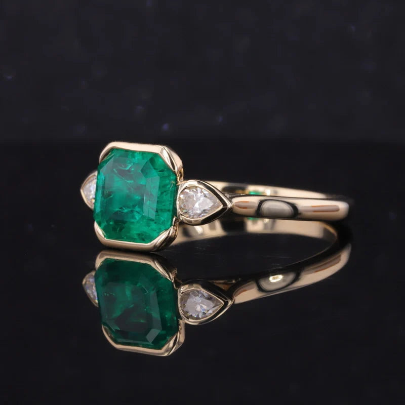Sambia Smaragd Ring 3 Steine Asscher Cut | Verlobungsring