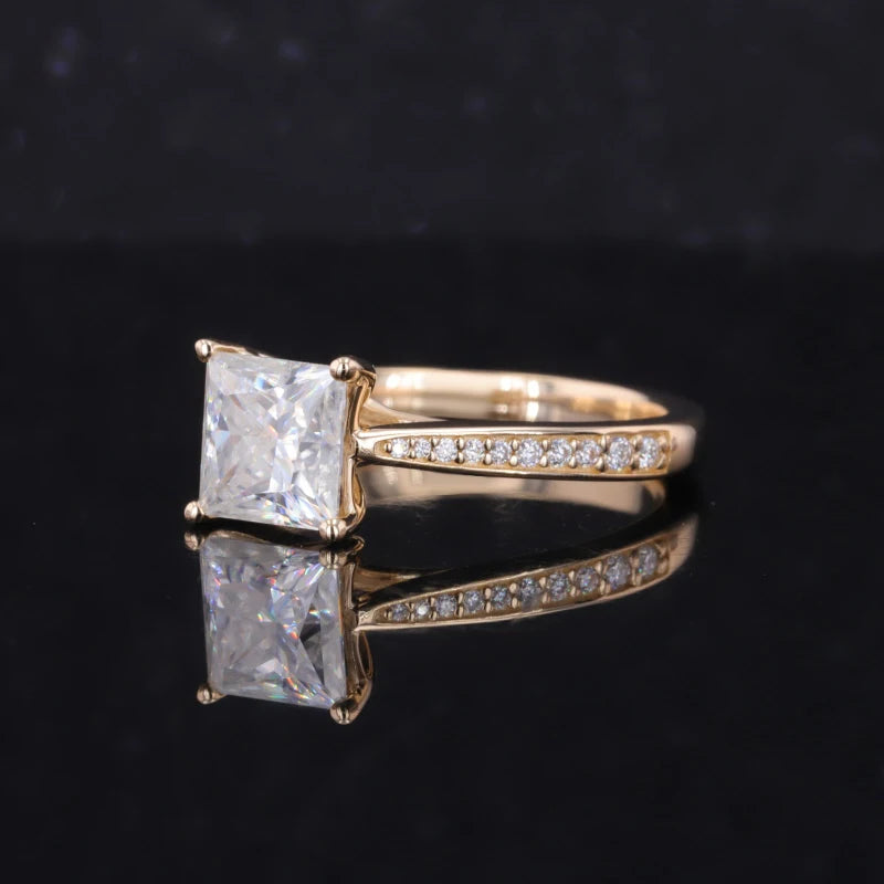 Moissanite Ring 2 Karat | Princess Cut, Gelb-, Rosé- oder Weißgold