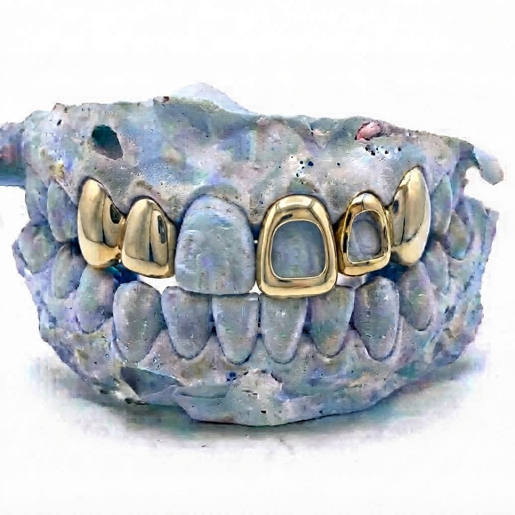 5er Cap Gold Grillz oben V6 – 18 Karat vergoldete Grillz nach Maß von Z Juwelier