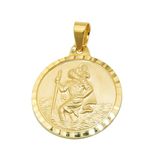 Christophorus Medaille Anhänger Gold 9 Karat – 375er Gelbgold 16mm