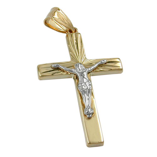 Jesus Kreuz Anhänger Bicolor Gold 9 Karat – 375er Gelbgold & Weißgold