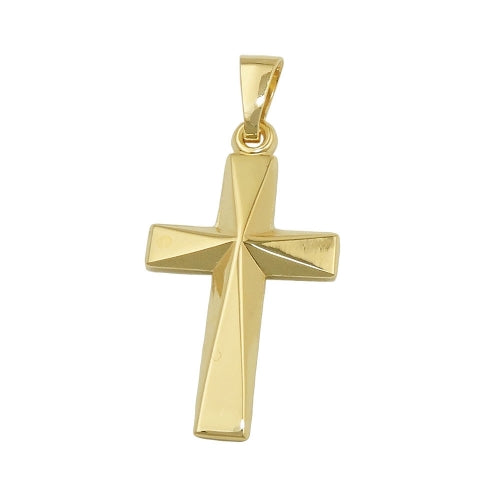 Kreuz Anhänger Gold 9 Karat – 375er Gelbgold Prisma Design 21x13mm
