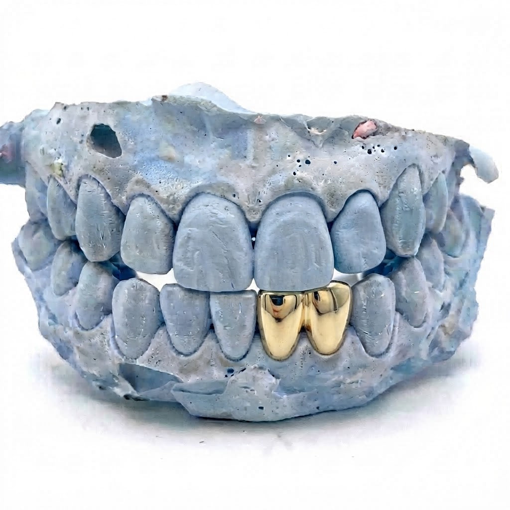 2er Cap Echtgold Grillz unten aus massivem 14 Karat Echtgold (585) – Grillz nach Maß von Z Juwelier