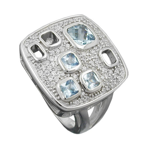 Silberring 18mm Aqua Zirkonias Viereck