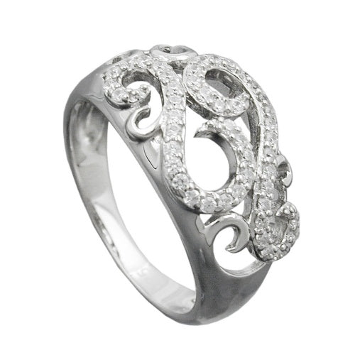 Silberring 11mm Blumenmuster Zirkonias