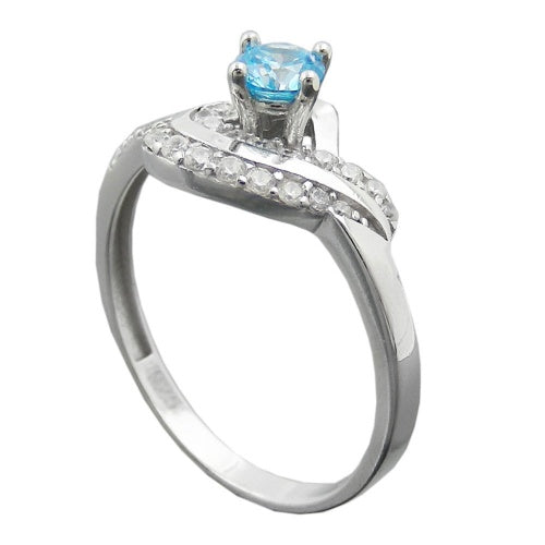Silberring 10mm Aqua & Weiß Zirkonias