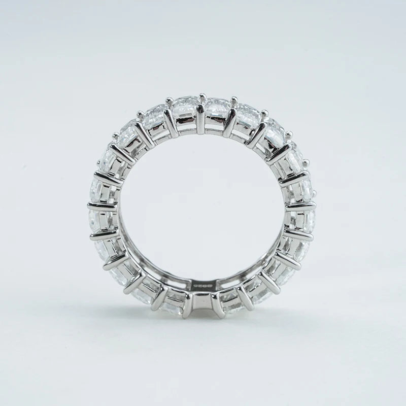 Moissanit Vollbesetzter Smaragdschliff Ring 925 Silber – Eternity Ring, Damen