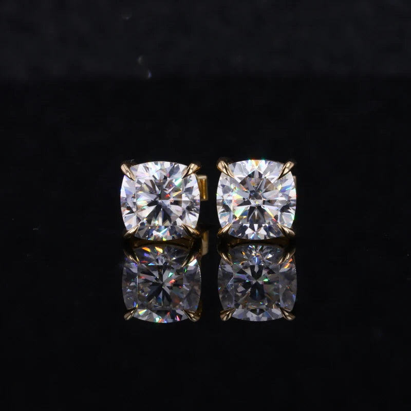 Moissanite Ohrringe Gelbgold 10K/14K/18K | Cushion Cut 1ct