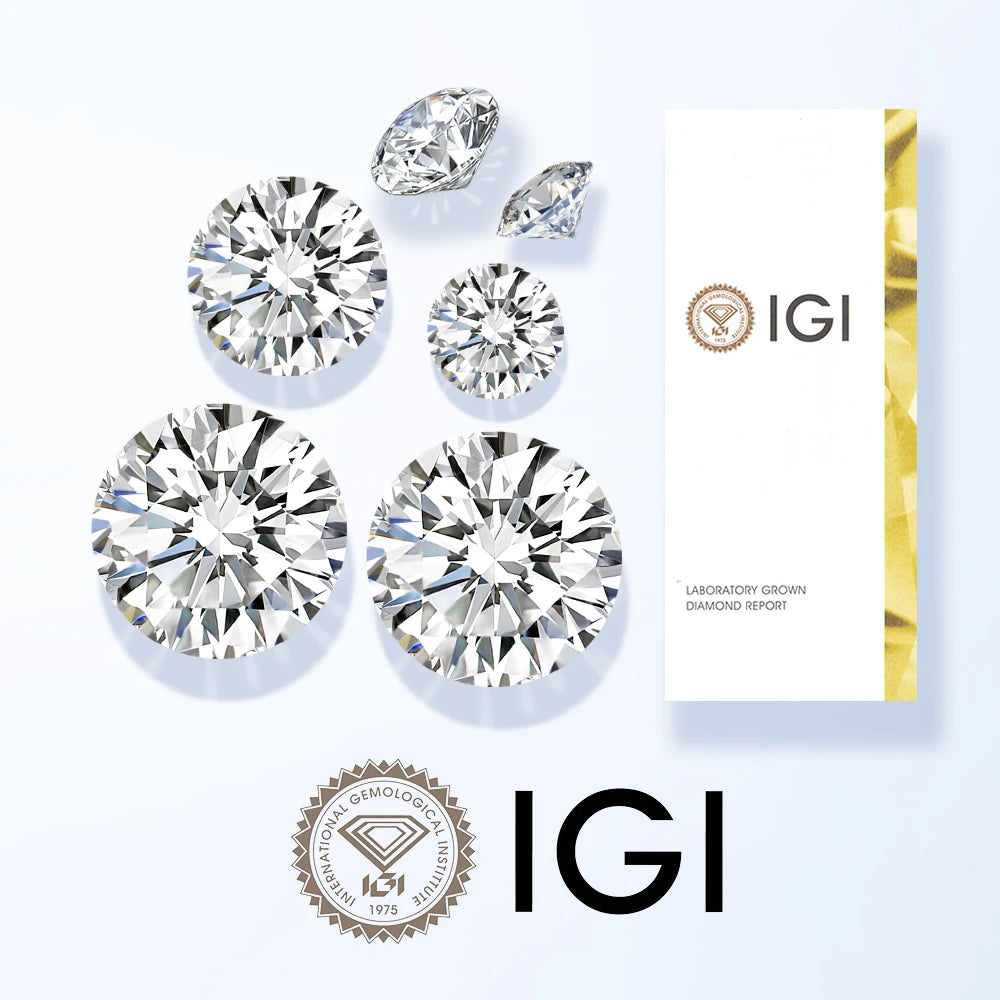 Lose Lab Grown Diamanten in verschiedenen Karatgrößen mit IGI-Zertifikat und Logo