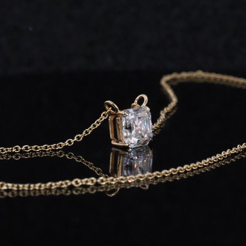 Moissanite Anhänger Gelbgold 14K | Asscher Cut Halskette