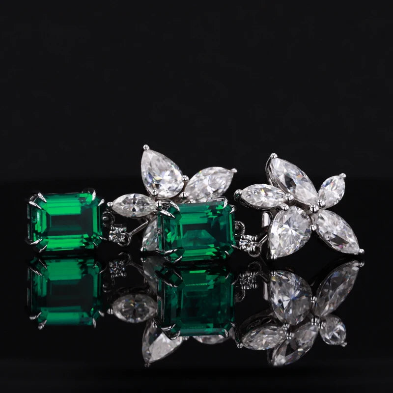 Smaragd & Moissanite Tropfen-Ohrringe 14K Weißgold | Marquise