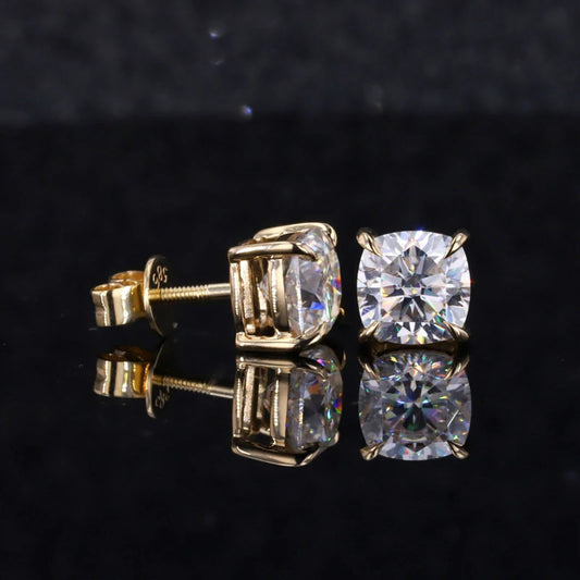 Moissanite Ohrringe Gelbgold 10K/14K/18K | Cushion Cut 1ct