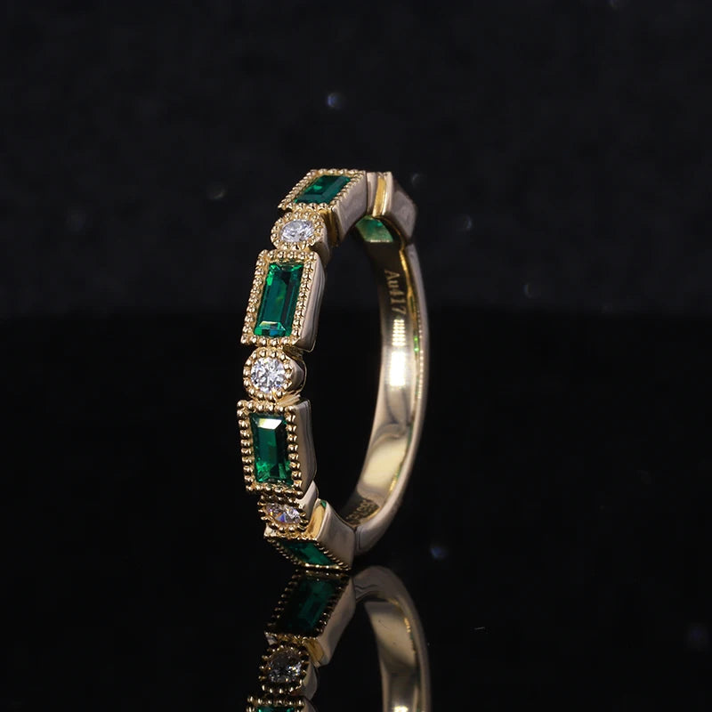 Smaragd Halbewigkeitsring 10K Gold | Emerald Ring