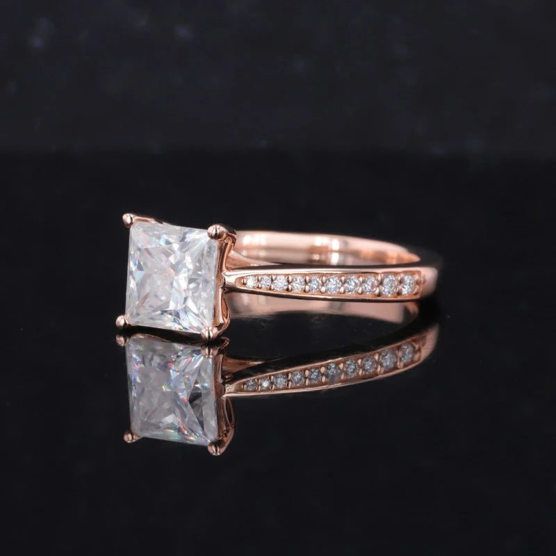 Moissanite Ring 2 Karat | Princess Cut, Gelb-, Rosé- oder Weißgold