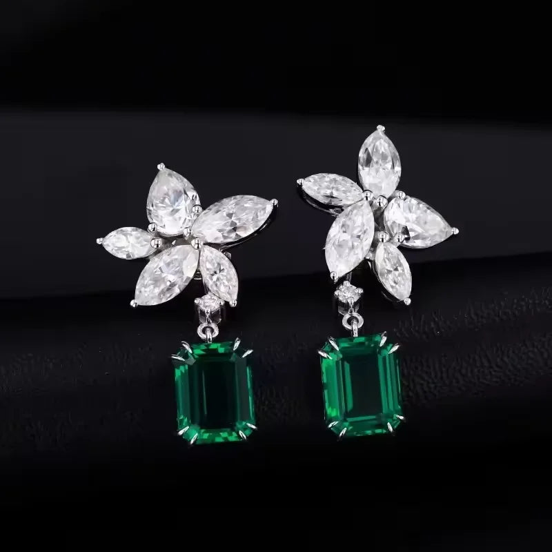 Smaragd & Moissanite Tropfen-Ohrringe 14K Weißgold | Marquise