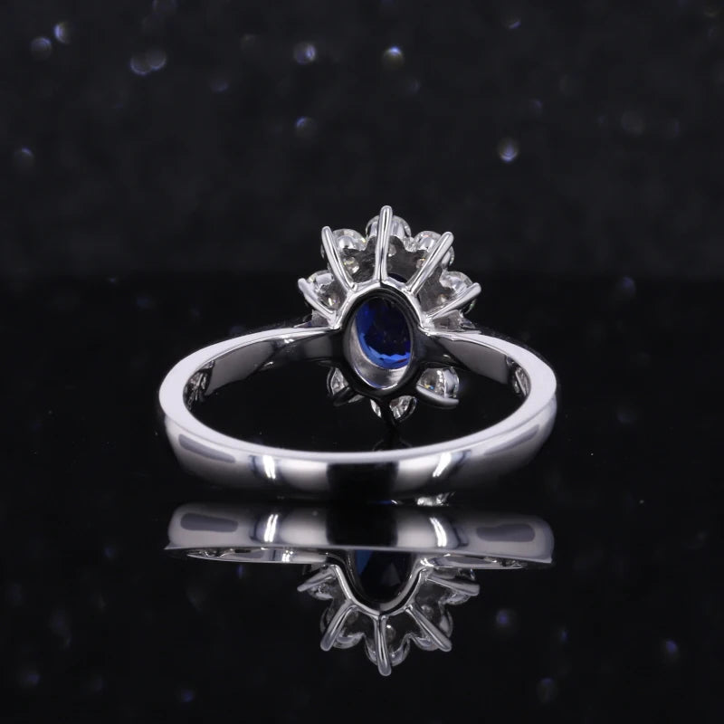 Saphir Ring Blau Halo 14K Gold | Verlobungsring