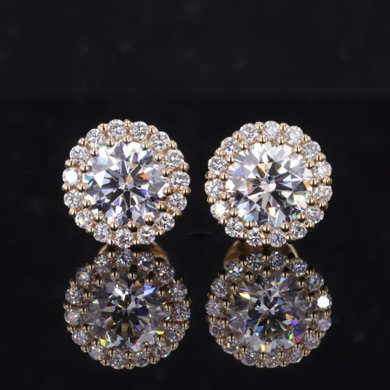 Diamant Ohrstecker Halo 1ct | 14K Gold IGI