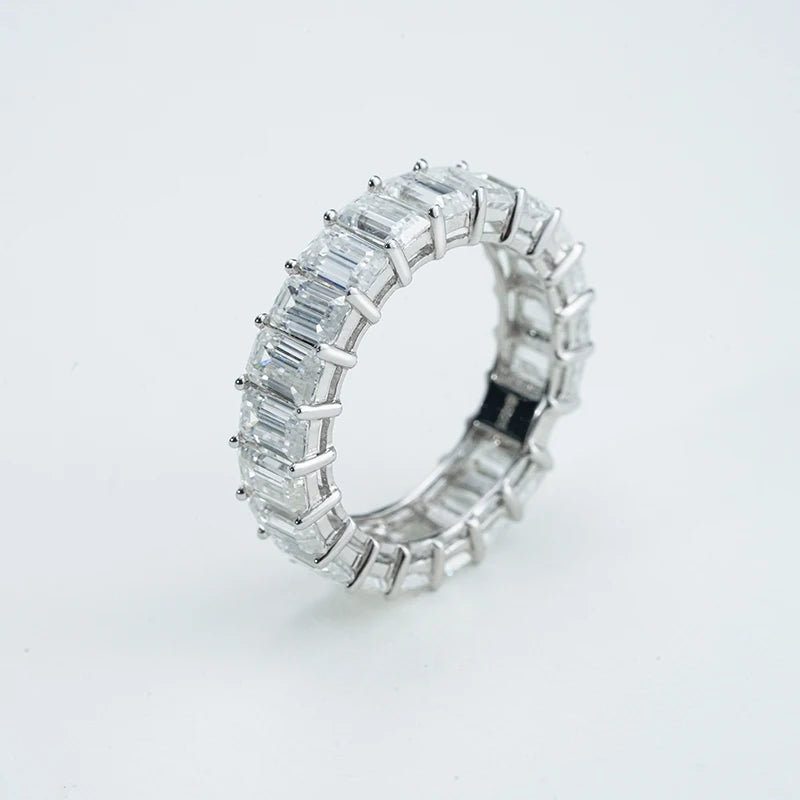 Moissanit Vollbesetzter Smaragdschliff Ring 925 Silber – Eternity Ring, Damen