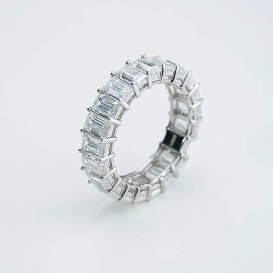 Moissanit Vollbesetzter Smaragdschliff Ring 925 Silber – Eternity Ring, Damen