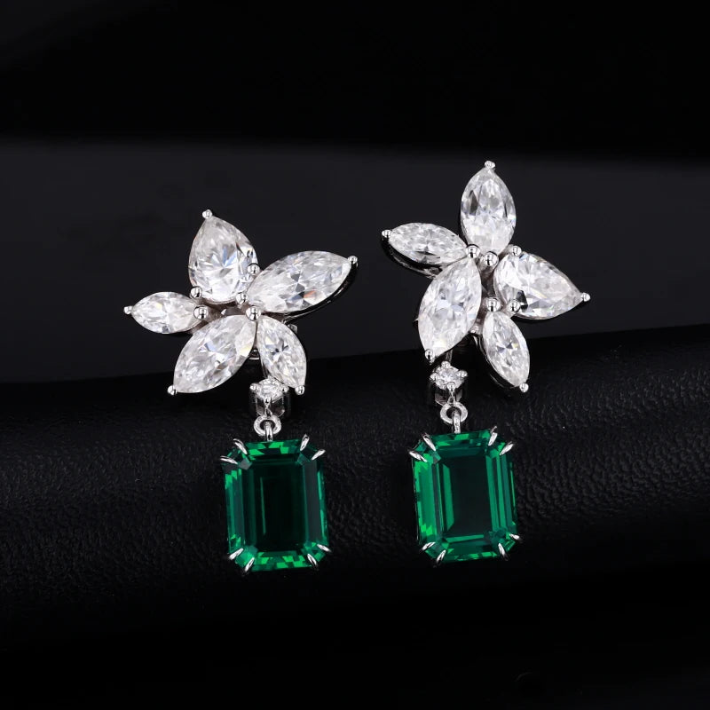 Smaragd & Moissanite Tropfen-Ohrringe 14K Weißgold | Marquise