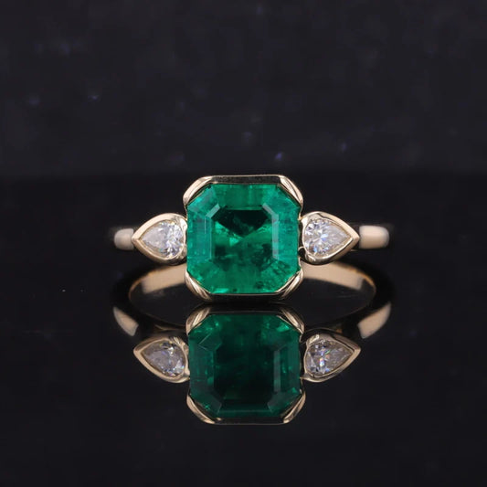 Sambia Smaragd Ring 3 Steine Asscher Cut | Verlobungsring