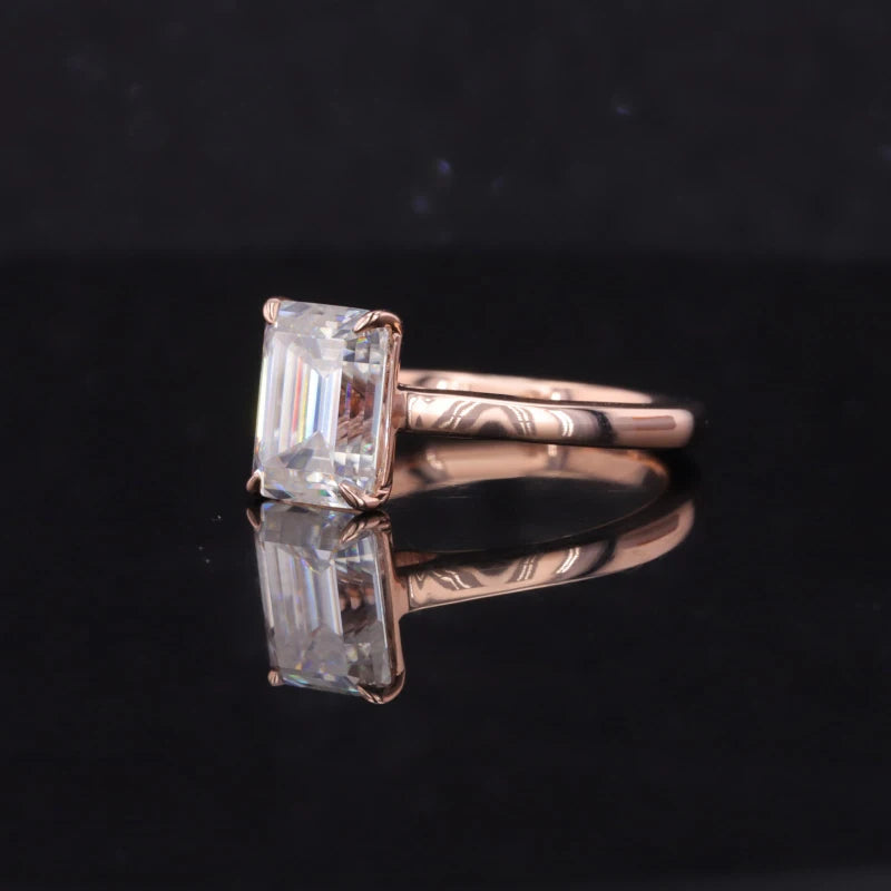 Moissanite Ring Smaragdschliff 10K/14K Gold | Damenring