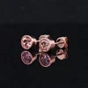 Padparadscha Ohrstecker – 10k Gelbgold | Runder Lab-Edelstein im Zargenfassung-Design