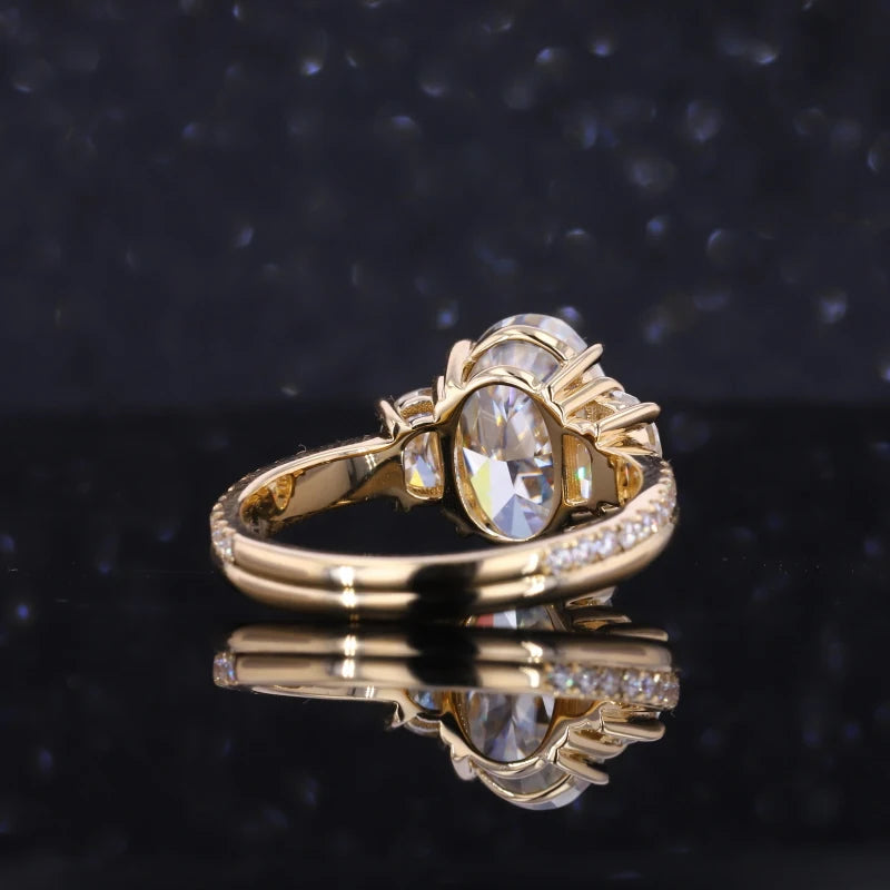 Moissanite Ring 3 Steine Oval & Halbmond | 14K Gold Verlobungsring