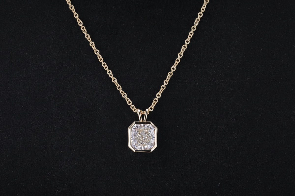 Diamant Anhänger Radiant Cut 14K Gold | Halskette 45cm