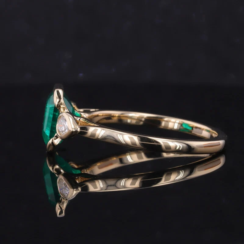 Sambia Smaragd Ring 3 Steine Asscher Cut | Verlobungsring