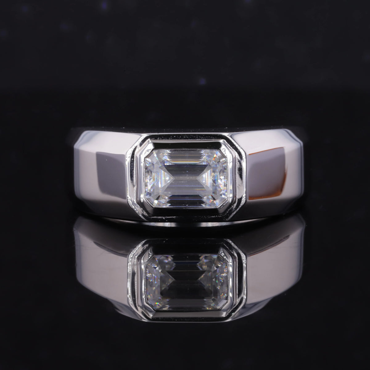 Moissanite Herrenring Smaragdschliff 10K/14K/18K Weißgold