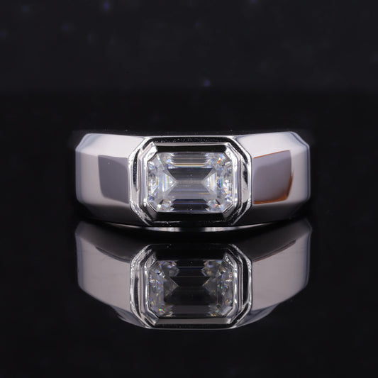 Moissanite Herrenring Smaragdschliff 10K/14K/18K Weißgold