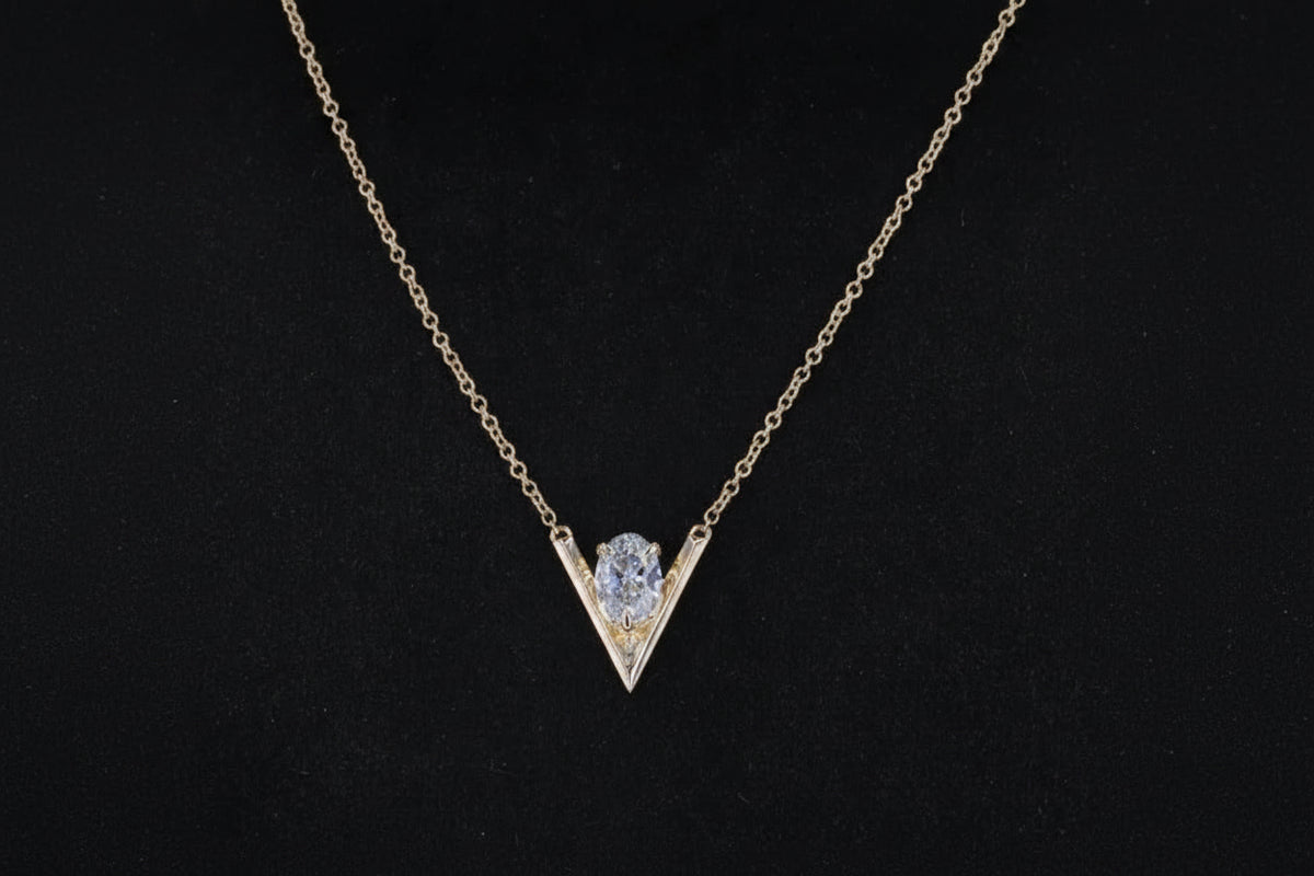 Diamant Anhänger Oval 14K Gold | Halskette 45cm