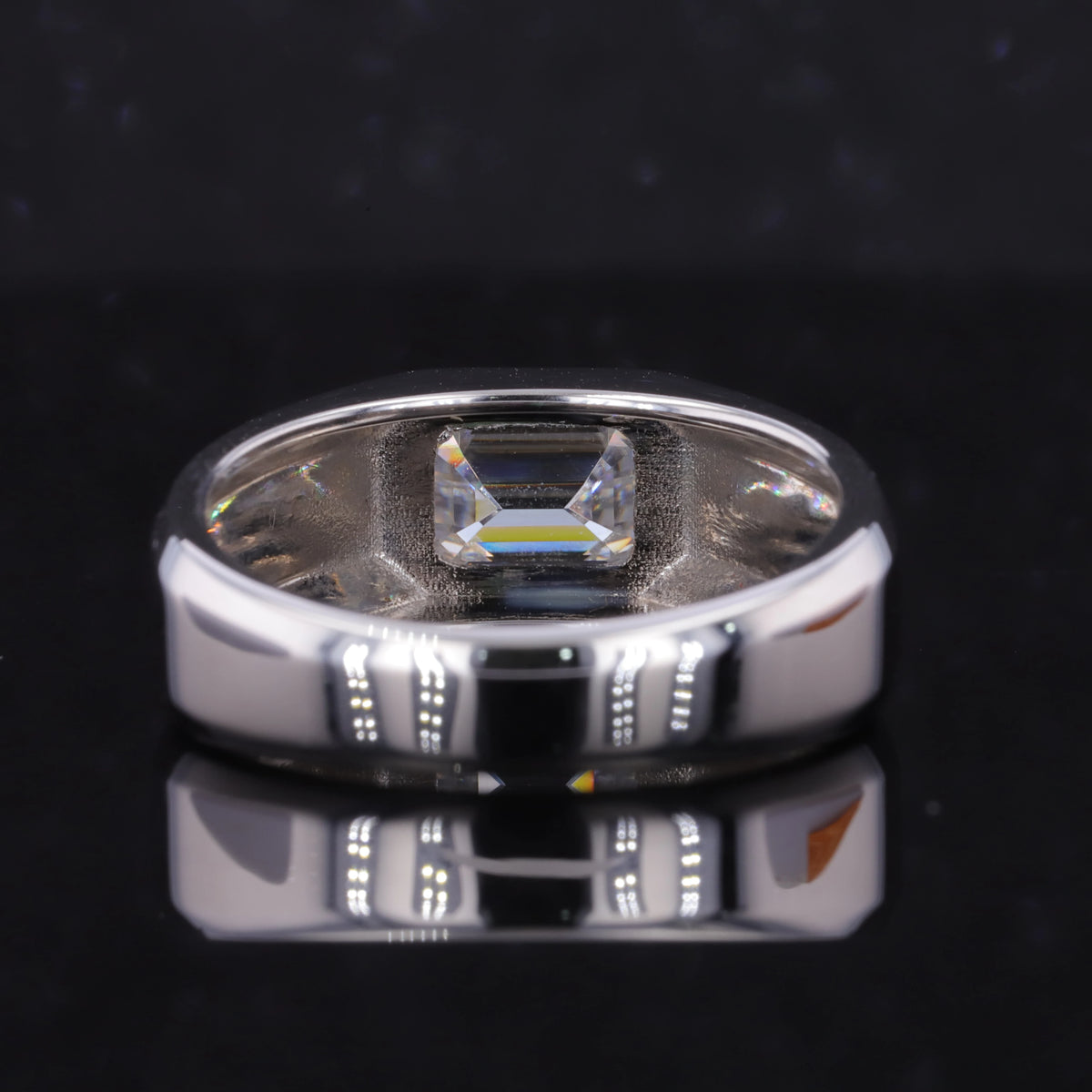 Moissanite Herrenring Smaragdschliff 10K/14K/18K Weißgold
