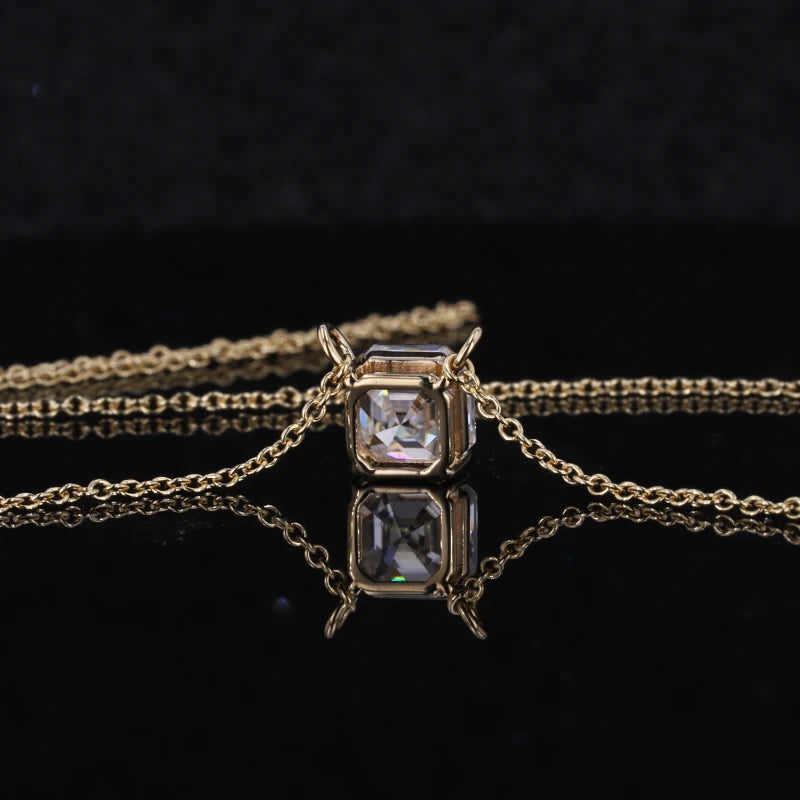 Moissanite Anhänger Gelbgold 14K | Asscher Cut Halskette