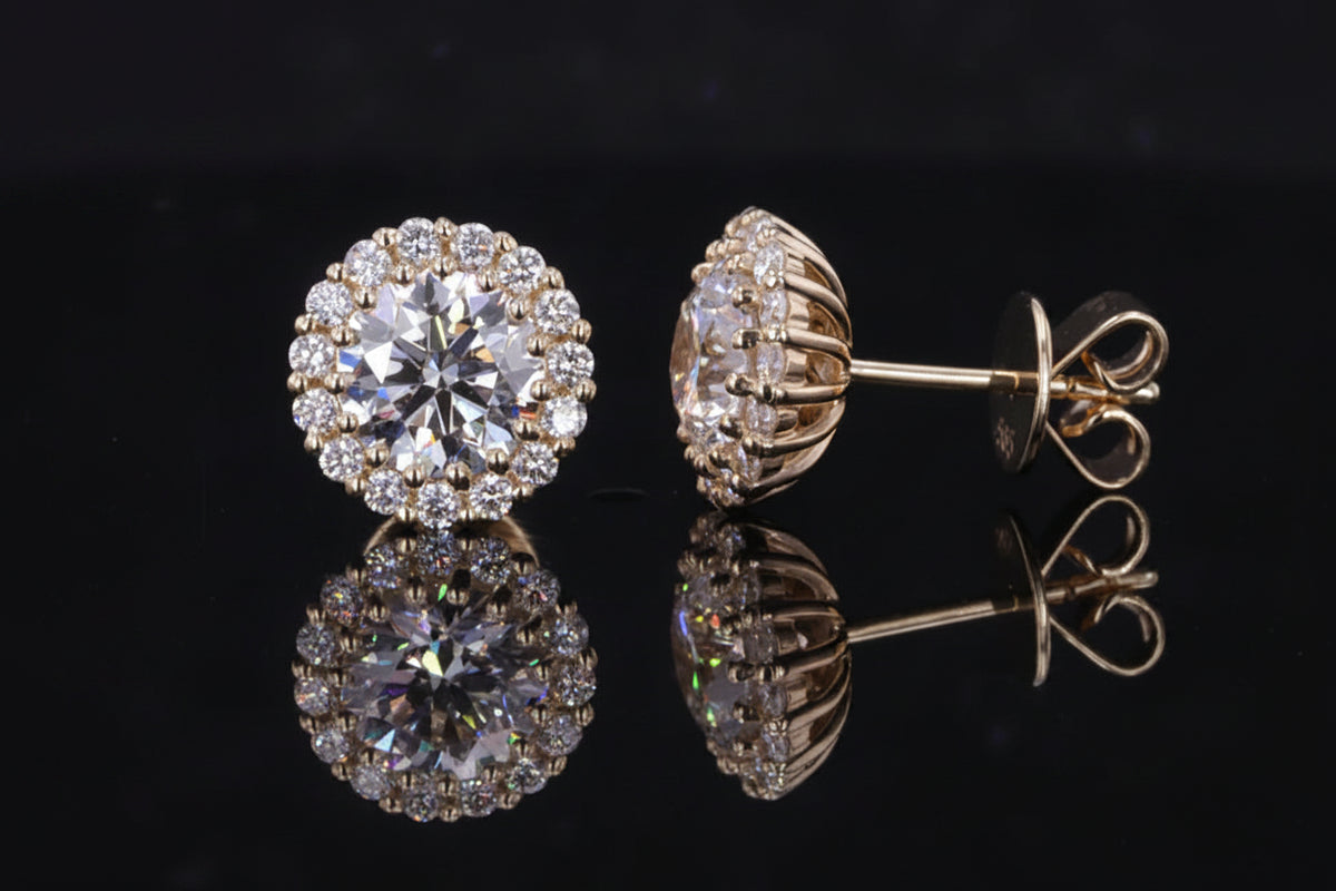 Diamant Ohrstecker Halo 1ct | 14K Gold IGI
