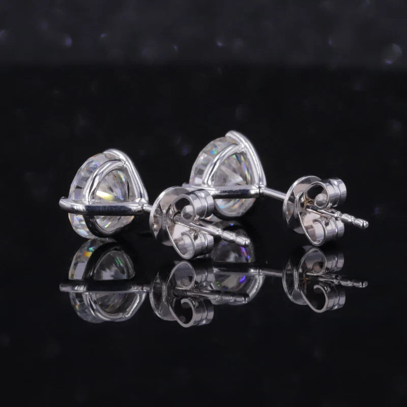 Moissanit Ohrstecker 1ct (6.5mm) – 14k Weißgold | 3-Krabben Ohrringe