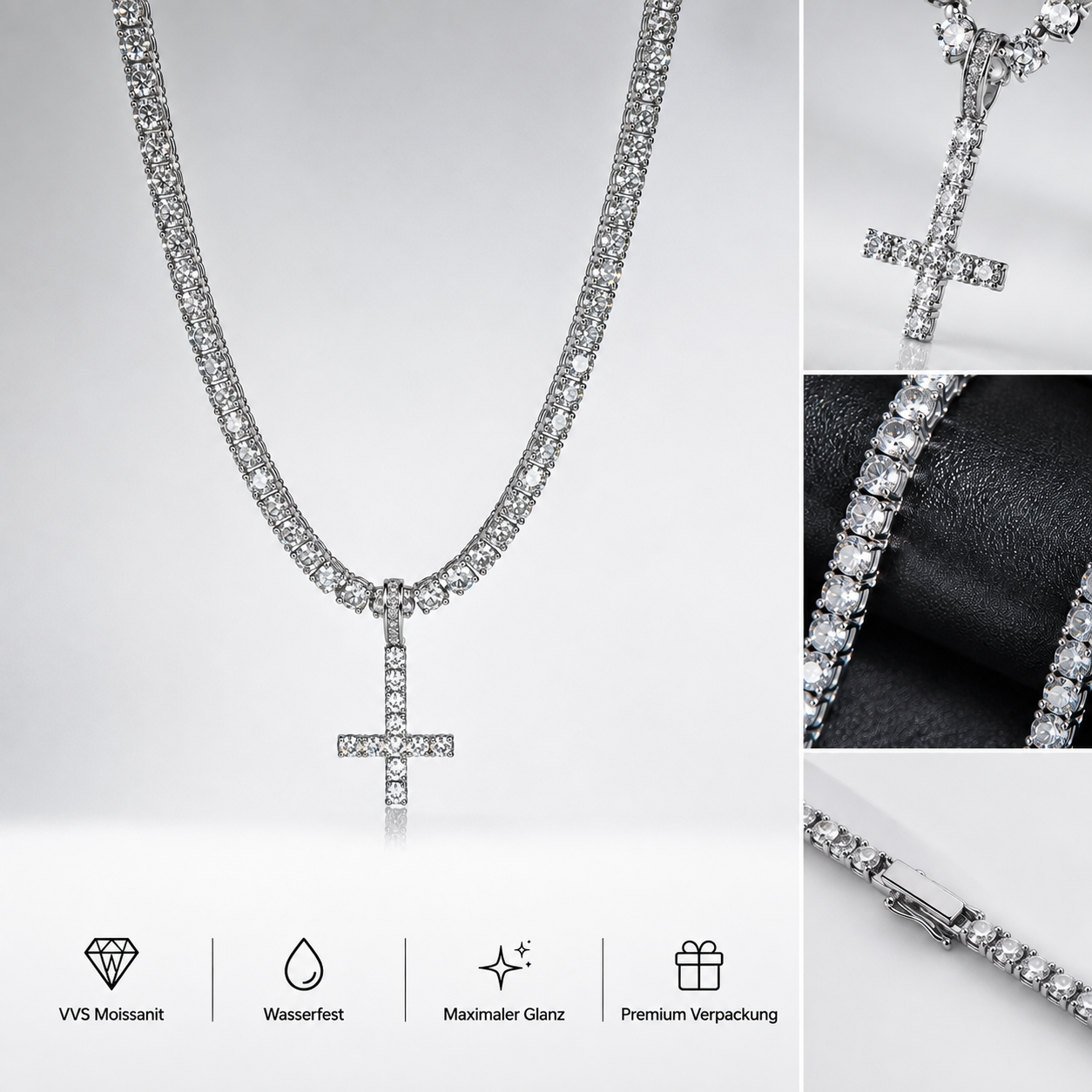 Umgedrehtes Kreuz Tennis Chain – Opium Cross Chain – Dark Tennis Necklace