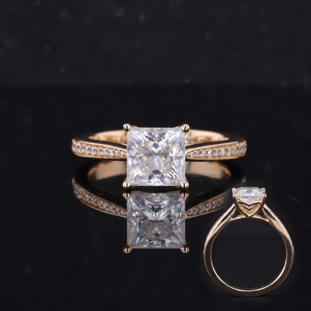 Moissanite Ring 2 Karat | Princess Cut, Gelb-, Rosé- oder Weißgold