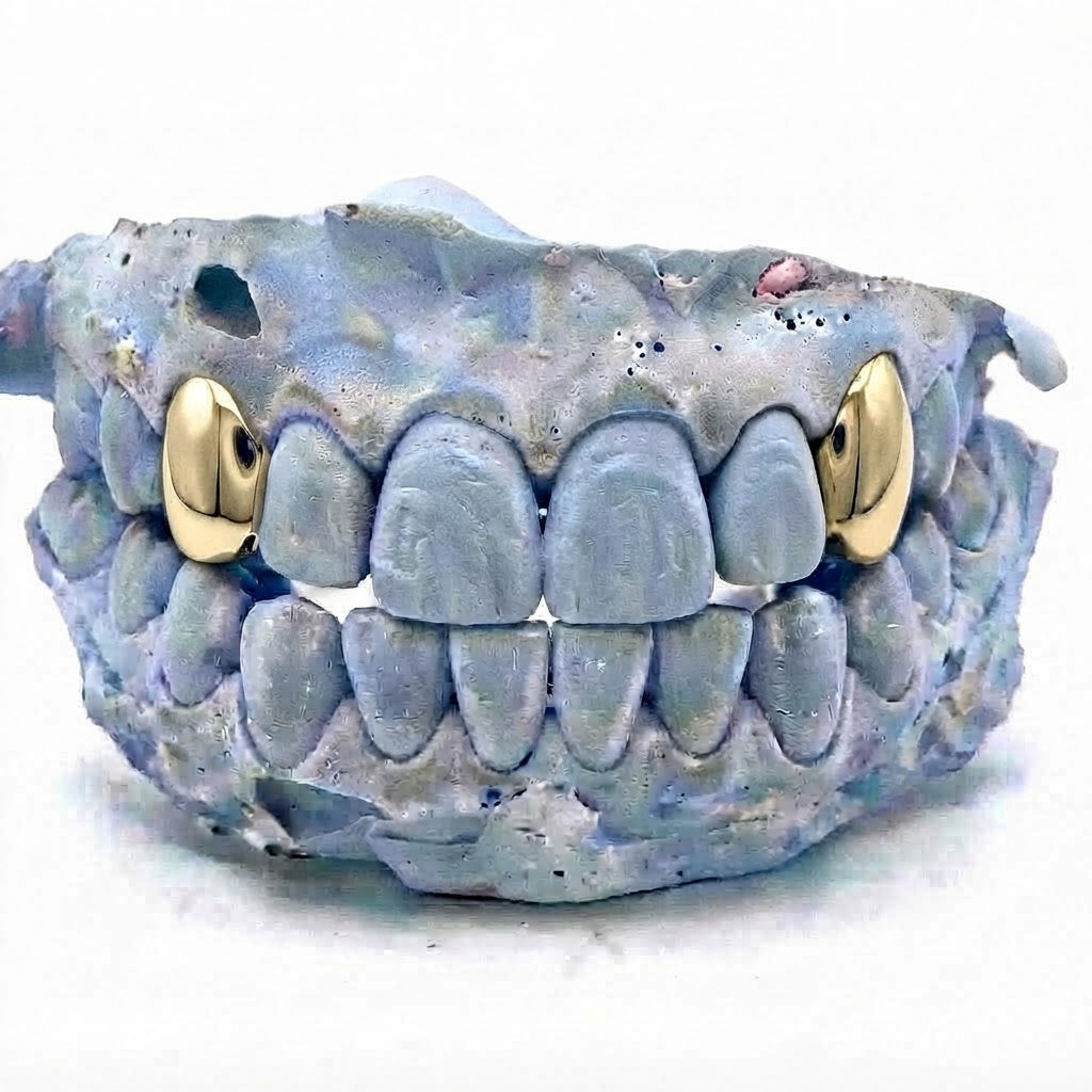 2er Cap Echtgold Grillz oben aus massivem 14 Karat Echtgold (585) – Grillz nach Maß von Z Juwelier