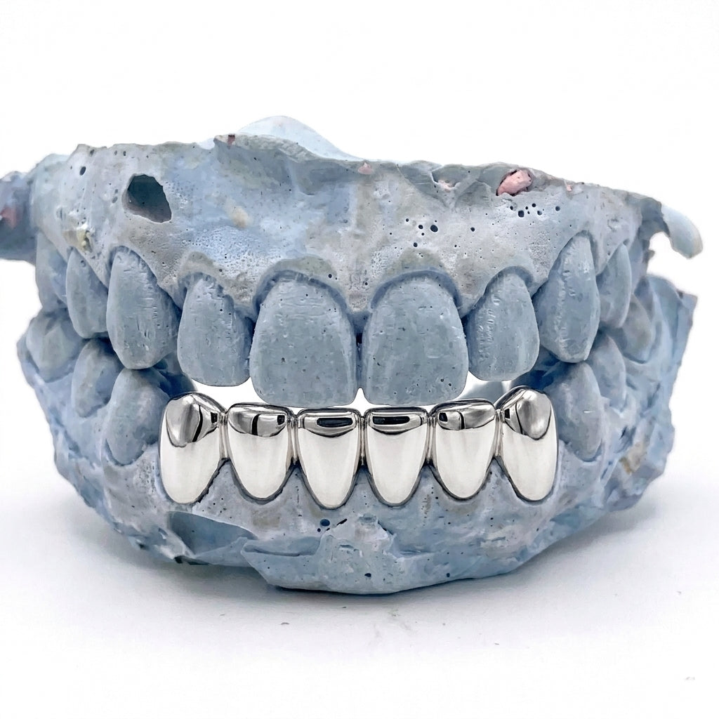 Silver Grillz unten 6er – Grillz aus Chrom, Custom Grillz für deine Zähne nach Maß